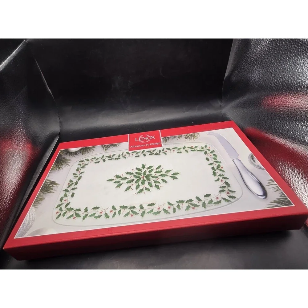 Lenox Holiday Glass Cheese Board With Knife Glass New Original Package